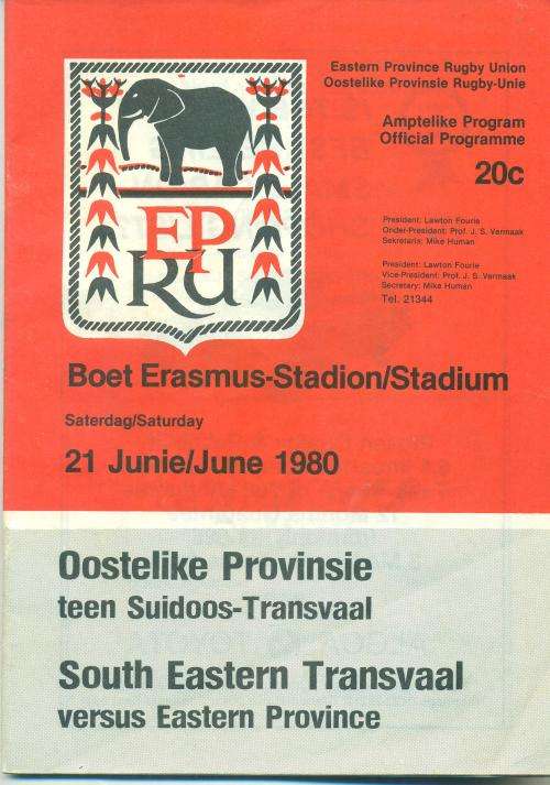 Rugby programme EP vs SE Tvl 21-6-1980