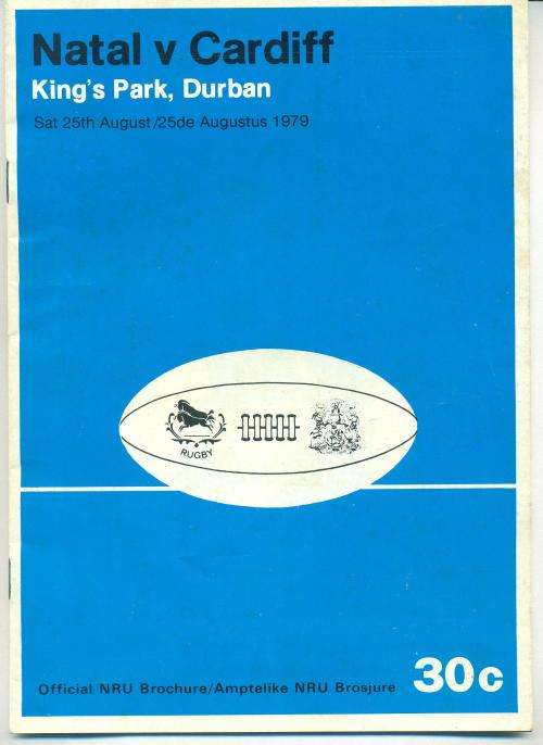 Rugby programme Natal vs Cardiff 25-8-1979