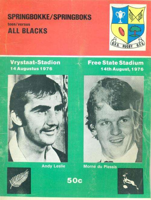 Rugby programme Springboks vs All Blacks 14-8-1976 Bloem