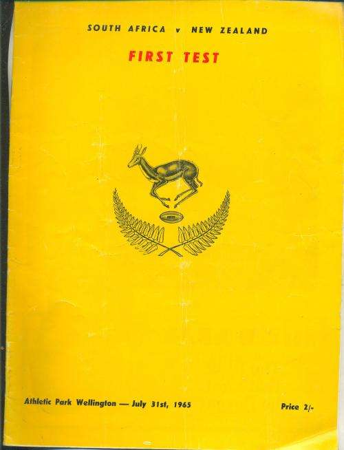 Rugby programme All Blacks vs Springboks 31-7-1965 1st test Wellington