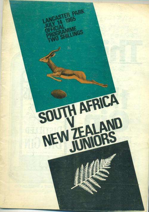 Rugby programme Springboks vs NZ Juniors 14-7-1965