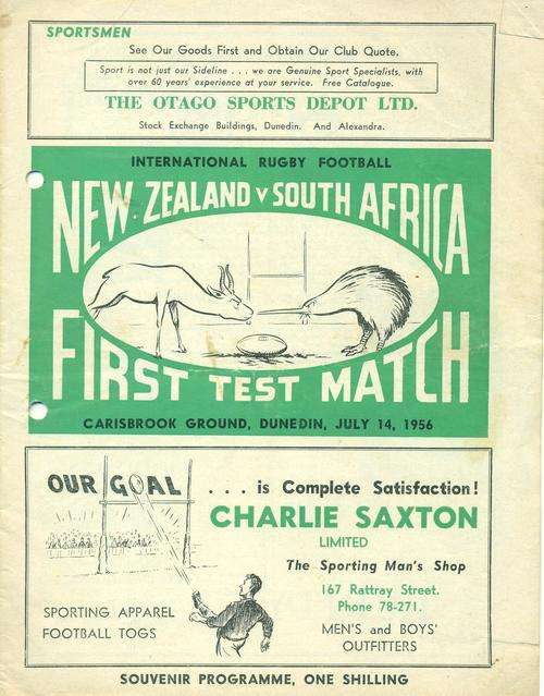 Program All Blacks vs Springboks 14-7-1956 Dunedin