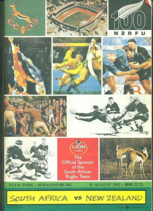 Programme Springboks vs All Blacks 15-8-1992