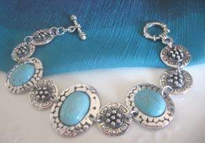 LOVELY TIBETAN SILVER AND TURQUOISE CHARM BRACELET!!
