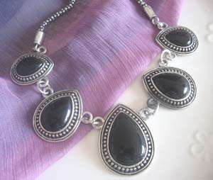 STUNNING BLACK AND TIBETAN SILVER STATEMENT NECKLACE!!**SALE**