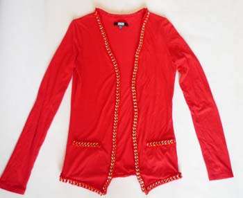 STUNNING RED WITH GOLD CHAIN TRIM CARDIGAN!!