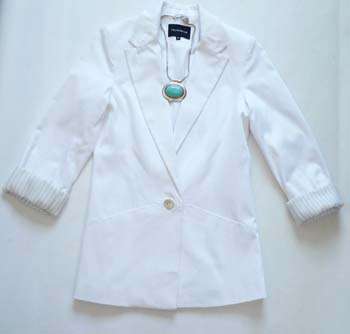 LOVELY WHITE BOYFRIEND JACKET AND TURQUOISE PENDANT NECKLACE!!