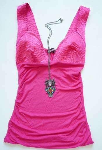 FABULOUS PINK YDE TOP AND COLOURFUL CRYSTAL OWL NECKLACE!!