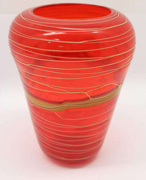 Red Fused Hand-blown Glass Vase