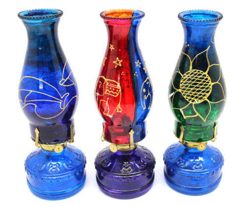 Lot Of 3 Lanterns With Decorative Glass Tops