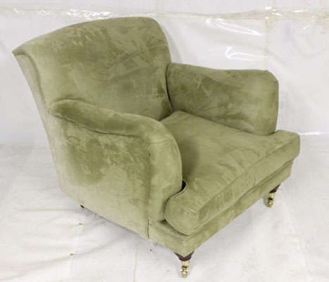Stunning Large Pale Green Suede Like Armchair on Castors