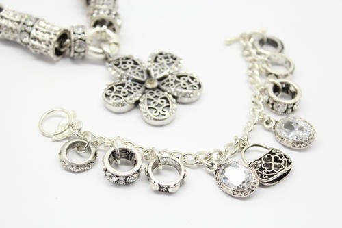 Lauren Michelle Collection Daisy Pendant Necklace and Mixed Charmed Bracelet