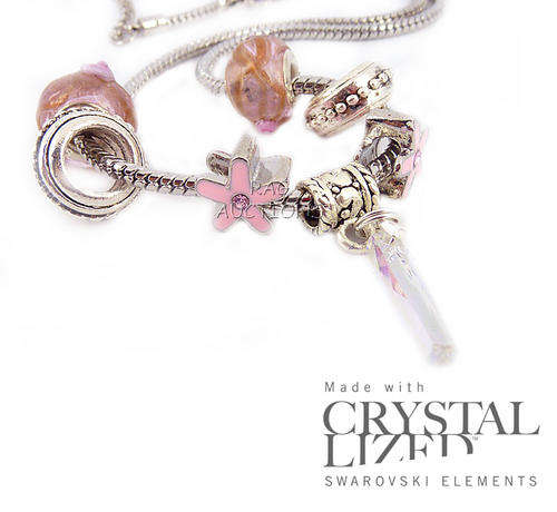 Swarovski Aurore Boreale Bar Pendant Troll Bead Snake Chain Necklace