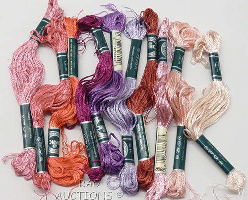 DMC Rayon Thread Skeins in Shades of Pink and Purple