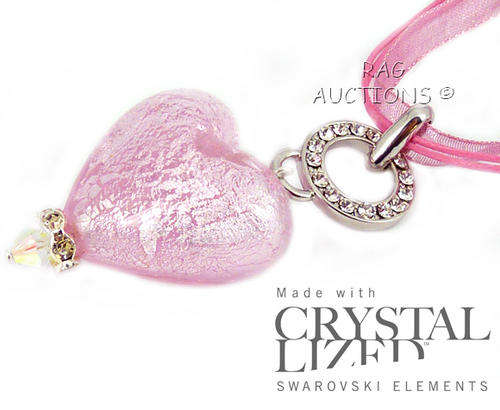Swarovski Aurore Boreale Crystal and Pink Murano Bubble Heart Necklace