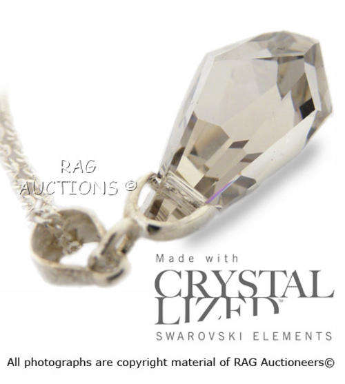 Swarovski Crystal Silver Shade Polygon Drop Pendant Necklace on Italian Sterling Silver  Chain