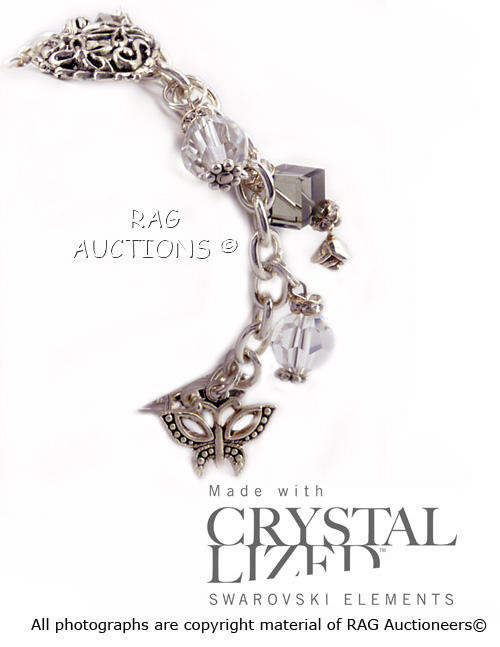 Charm Bracelet Adorned With Swarovski Black Diamond and Clear Crystals