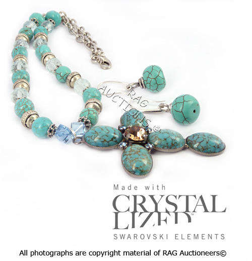 **R900** LAUREN MICHELLE Turquoise Diamante Cross Necklace Set (SUMMER COLLECTION)