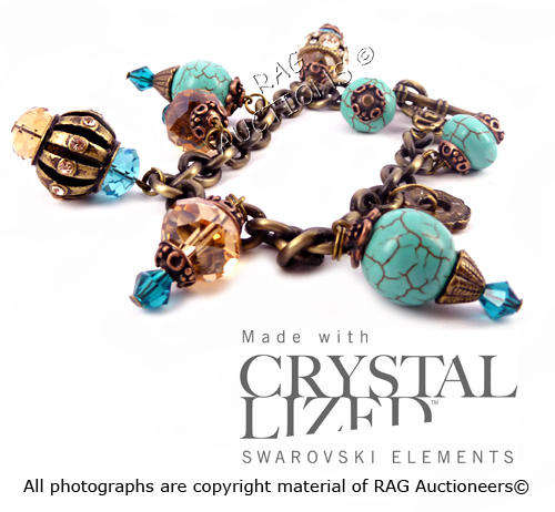 **R480**GENUINE SWAROVSKI Turquoise Brass Charm Bracelet  [End Of Range (SPRING COLLECTION)]