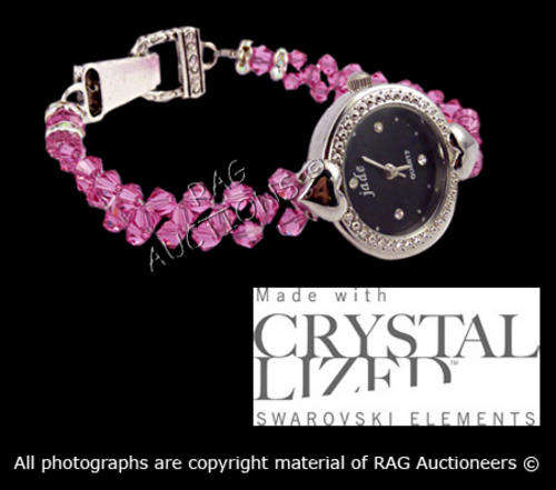 **R580** GENUINE SWAROVSKI Rose Black Faced Watch