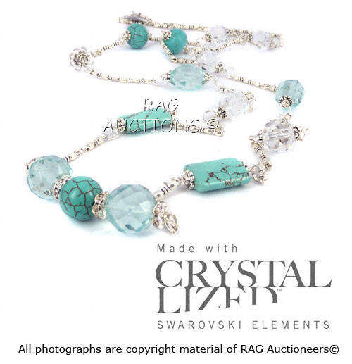 **R740** GENUINE SWAROVSKI Elegant Long Length Turquoise & Crystal Necklace (SUMMER COLLECTION)