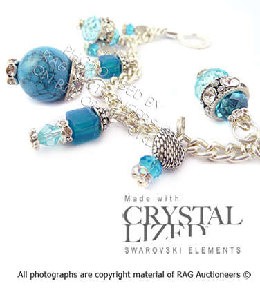 **R500** GENUINE SWAROVSKI with Turquoise Bead Charm Bracelet