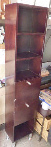 Tall Slender Shelving with a Dark Wood