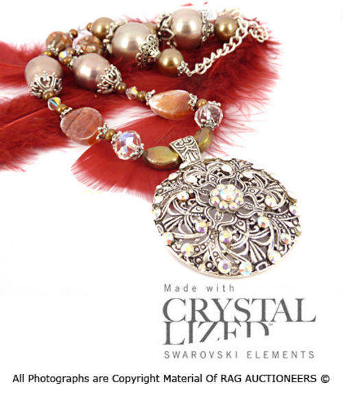 **R880** GENUINE SWAROVSKI Medallion Pearl Necklace (MIDNIGHT COLLECTION)