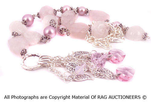 **R900**GENUINE SWAROVSKI Rose Quartz Necklace & Bracelet Set (WINTER COLLECTION)