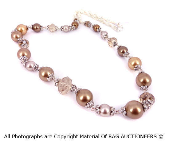**R750**Crystal Powder Almond & Antique Brass Necklace & Bracelet Set (WINTER COLLECTION)