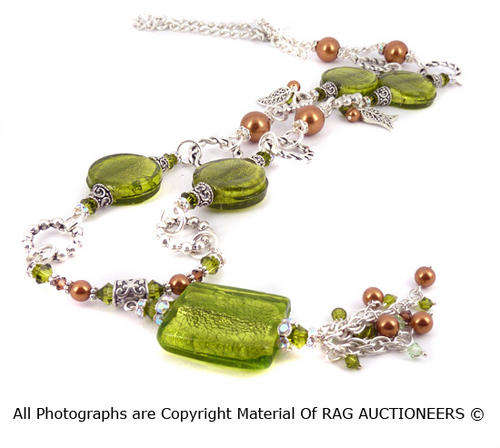 **R920**Murano Glass Foil Pendant Necklace & Swarovski Bracelet (WINTER COLLECTION)