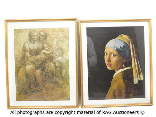 2 X Prints in Frames Johannes Vermeer and Leonardo Da Vinci