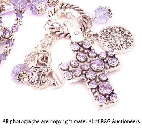 **R780** Violet and Tanzanite Swarovski Necklace with Diamante Cross