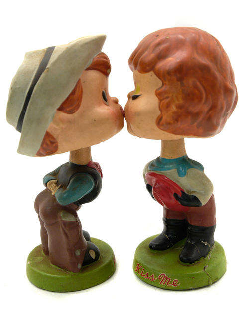 Vintage Bobble Head "Kiss Me" Cowboy and Cowgirl