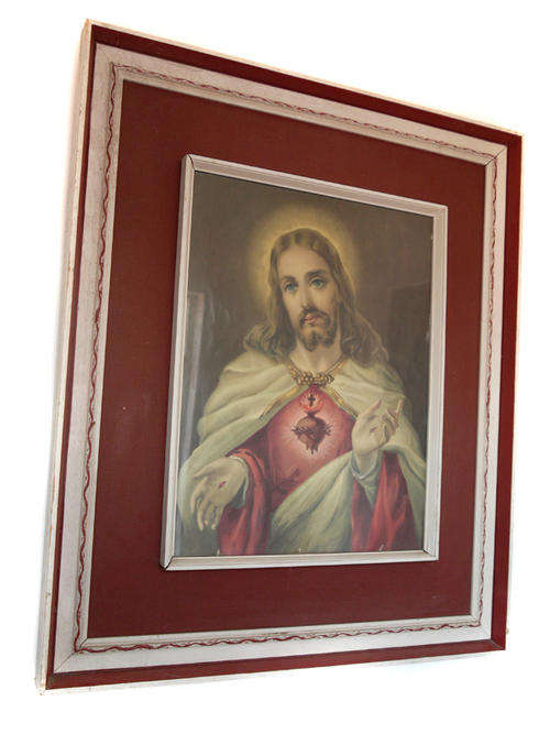 Vintage Catholic Print Of Jesus in Frame