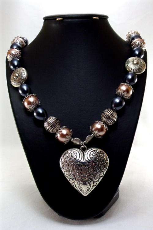 Stunning Tibetan Silver and Swarovski Pearl Necklace by Cooper & lombard Jewellry