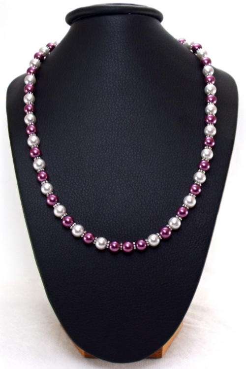 49cm Amethyst and Dove Grey Swarovski glass Pearl Necklace by Cooper & Lombard Jewelry