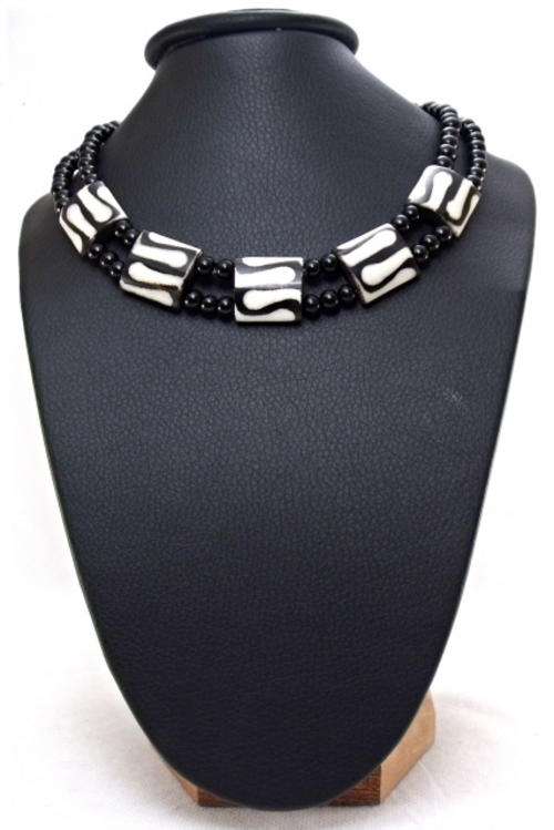 39cm Black Pearl and Bone Necklace by Cooper & Lombard Jewelry