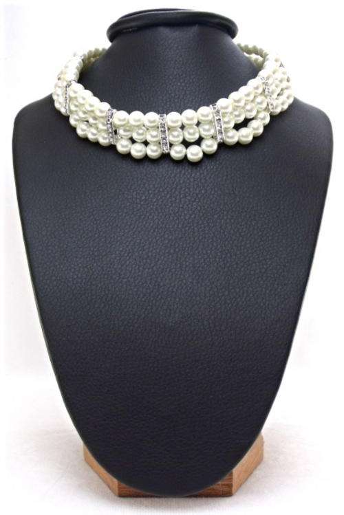 REGAL RANGE: Triple Oyster Colour Pearl and Diam-ante Necklace by Cooper & Lombard Jewellry