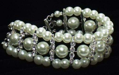 *ELEGANCE RANGE*Vanila-Cream Pearl Bracelet with Diam-ante by Cooper and Lombard Jewellery
