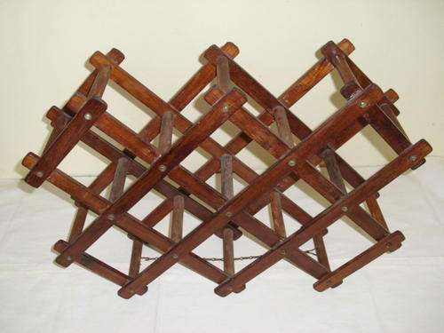 A LOVELY FOLD-UP WINE RACK WITH SUPPORT CHAIN IN WOOD-BEAUTIFUL CONDITION