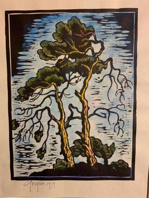 Gregoire Boonzaier Linocut Watercolour