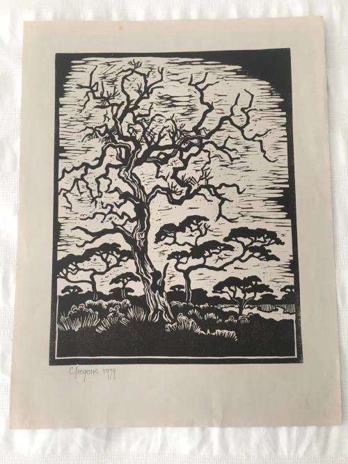 GREGOIRE BOONZAIER, TREE BRANCHES LINOCUT