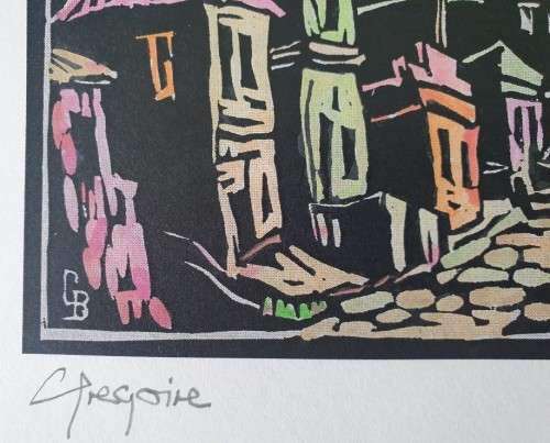 Gregoire Boonzaier, Mosque, Bo Kaap, Coloured Linocut