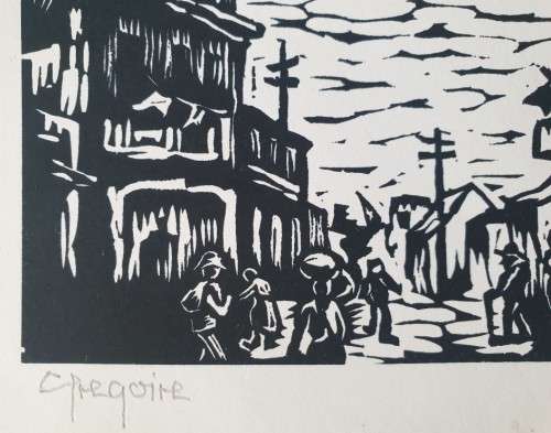 Gregoire Boonzaier, Three Towers, District Six, Linocut