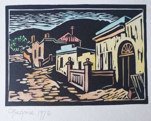 Gregoire Boonzaier, Street Scene, District Six, Linocut