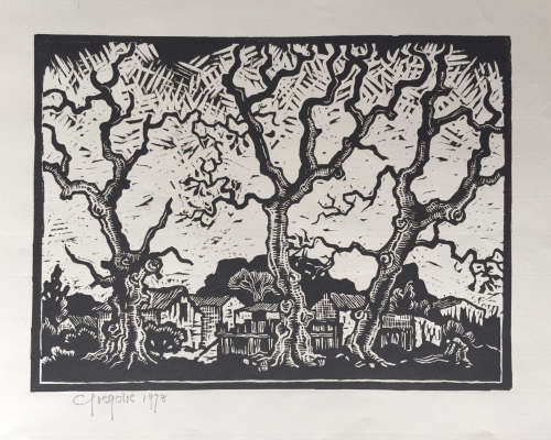 Gregoire Boonzaier- Linocut - Kenilworth-cape Town - Sighed and dated 1978