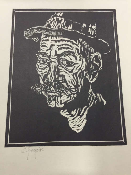 Gregoire Boonzaier-Linocut- (The Gardener)