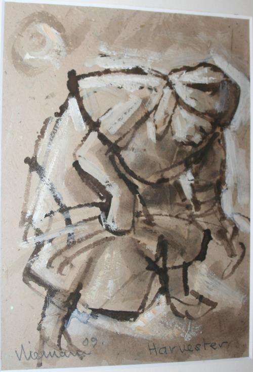 Hennie Niemann Bistre & Reed Pen Drawing with Oil Wash-INVESTMENT
