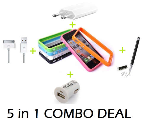 5in1 Combo Special ***USB Adapter + USB Car Charger + USB Cable + Stylus Pen + iPhone Bumper***